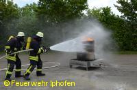 Kühlen eines brennenden Fasses und Ablenken der Flamme, ...
